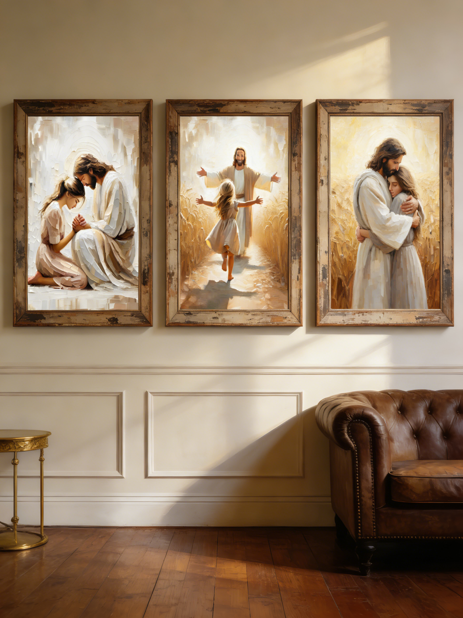 Set of 3 Impasto Oil Painting Jesus Christ Wall Art, Modern Christian Wall Decor, Jesus Hugging Child & Praying Scene Prints, Religious Gift for-image-1110090955