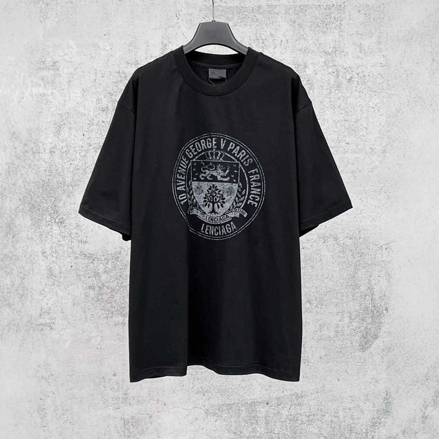 High-end Paris Summer New B-brand Classic Emblem Print Distressed Unisex Short Sleeve T-shirt{category}
