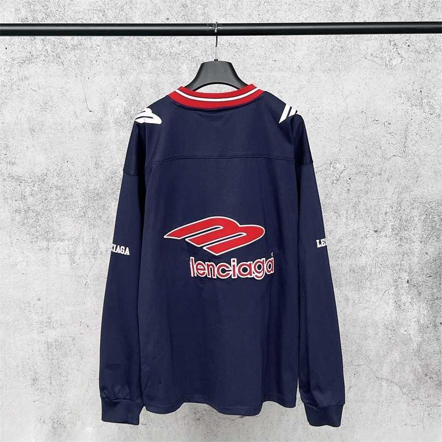 Paris high-end version 2026 new B-brand collaboration 3B silhouette V-neck embroidered printed loose plus-size long-sleeve T-shirt trendyZP6N