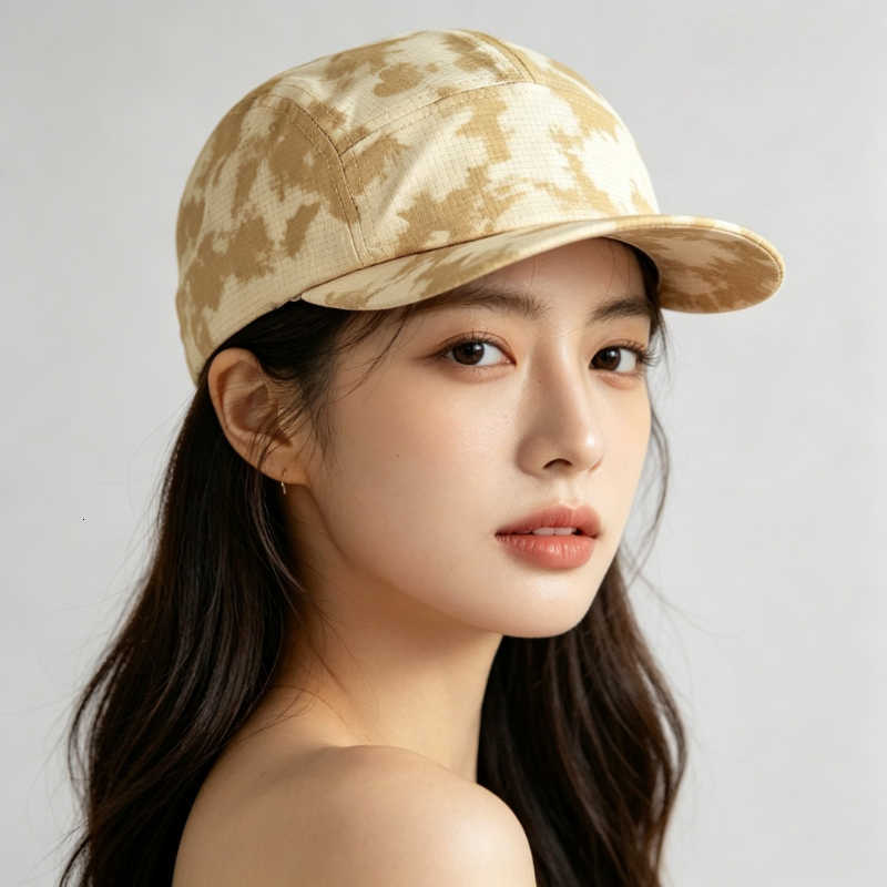 Purple Tie-Dye Camo 5-Panel for Men Women Flat Brim Streetwear Baseball Hat Summer Outdoor Sports Quick-Dry Mesh M260611
