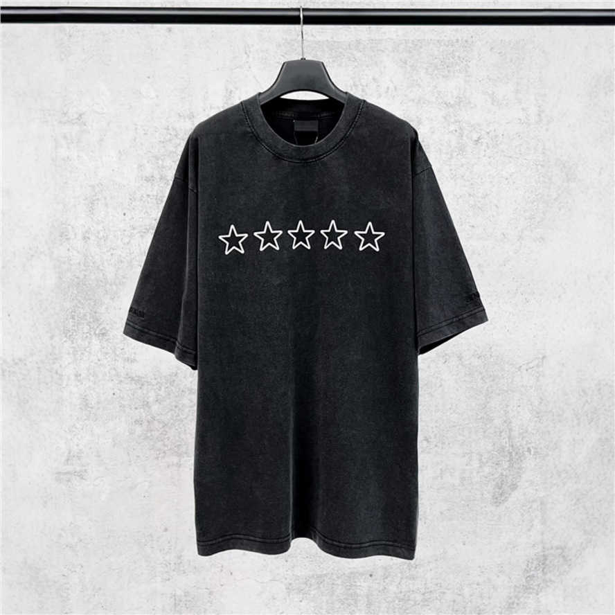 Paris B high-end version new model star embroidered on left and right cuffs washed and distressed loose-fitting short-sleeve T-shirt{category}