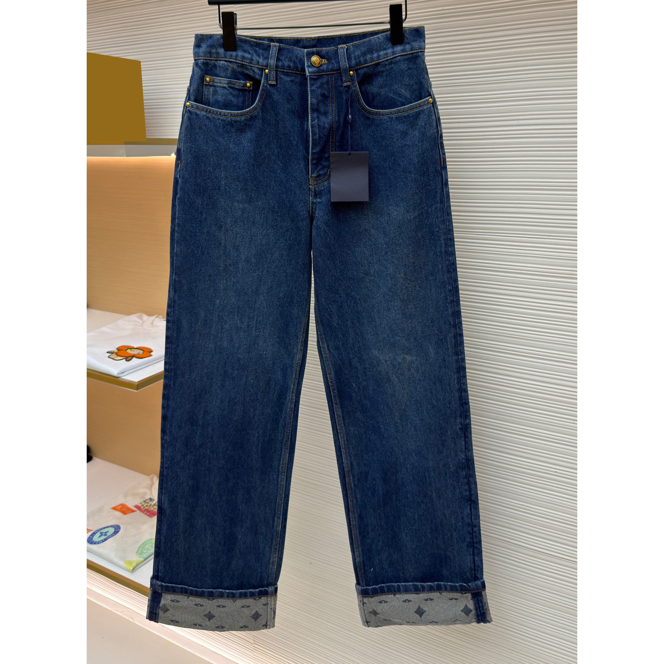 Men's plus size Outerwear Coats Demin Jeans, 1V Curled hem letter jacquard denim pants B1i841