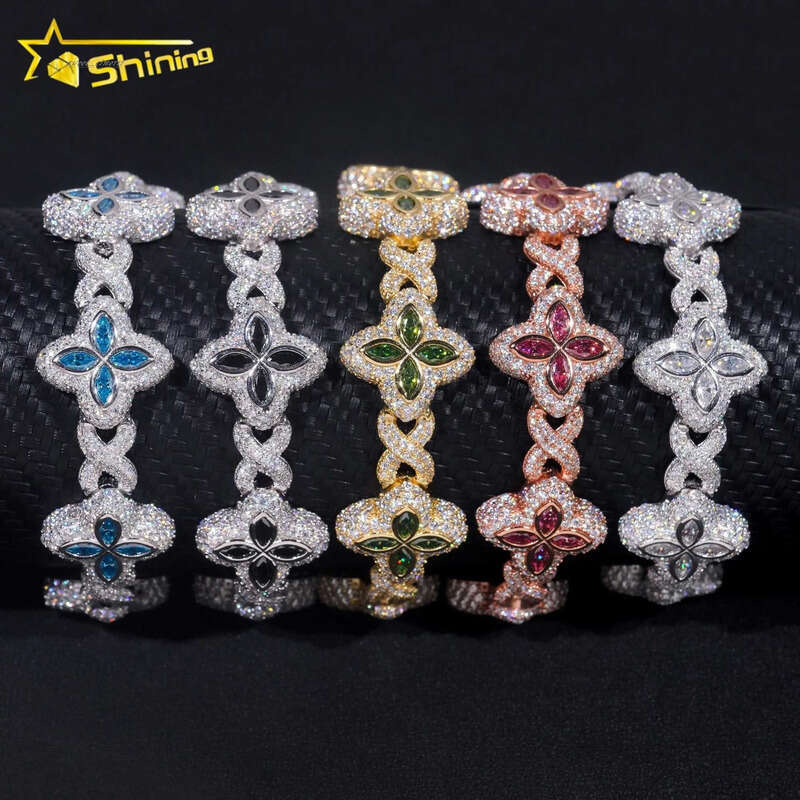 New Stocks Pass Diamond Tester Silver 925 Gold Plated Hip Hop Jewelry Custom Colored Moissanite Cuban Bracelet-image-1110131803