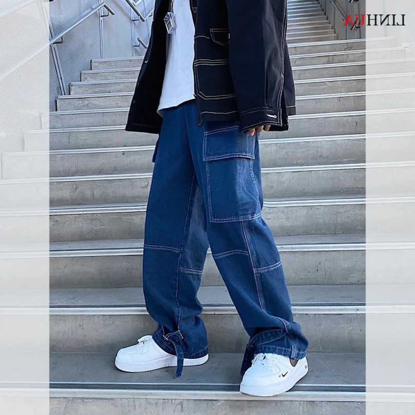 Wide LINHUA Leg Jeans Mens Spring cargo pants Hip Hop Loose Straight Baggy Denim Pants work jeans S260612