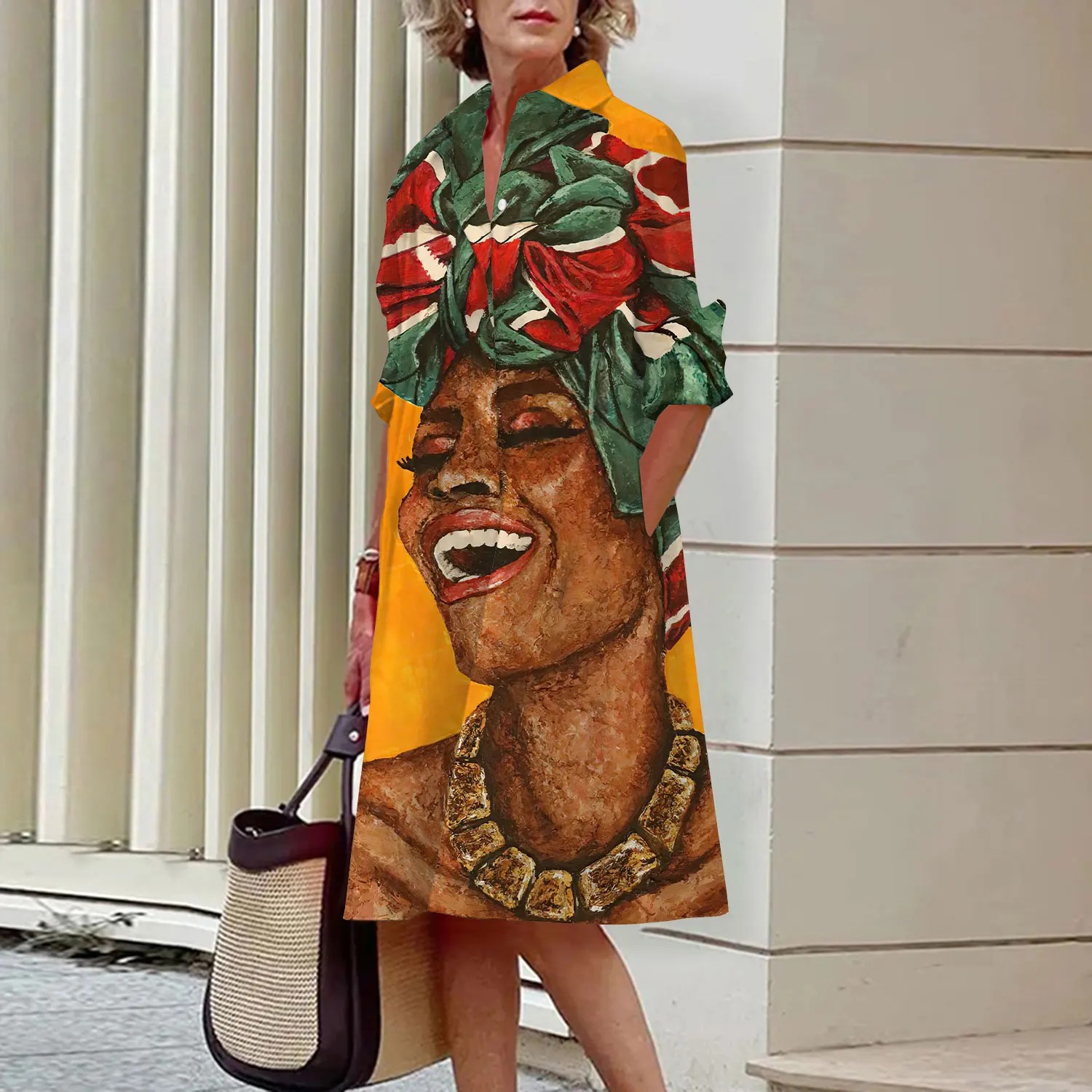 New Women's Dresses Fashion Character Art Pattern Loose Large Size Casual Summer Temperament Commuter Irregular Skirt Tops
