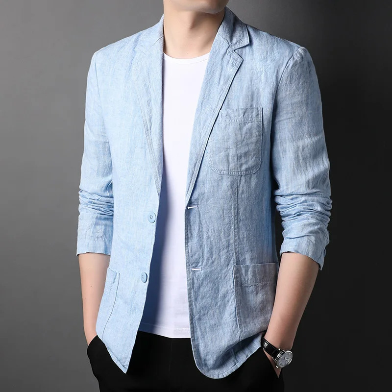 Spring Summer highquality mens fashion handsome linen suit Thin coat fabric composition 100 blazer 260611