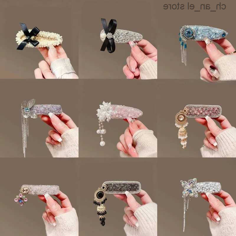 New 2025 Floral Tassel Hair Clip Crystal Pearl Elegant Bangs Clip BB Clip Hairpin Headpiece for Women Girls S260612