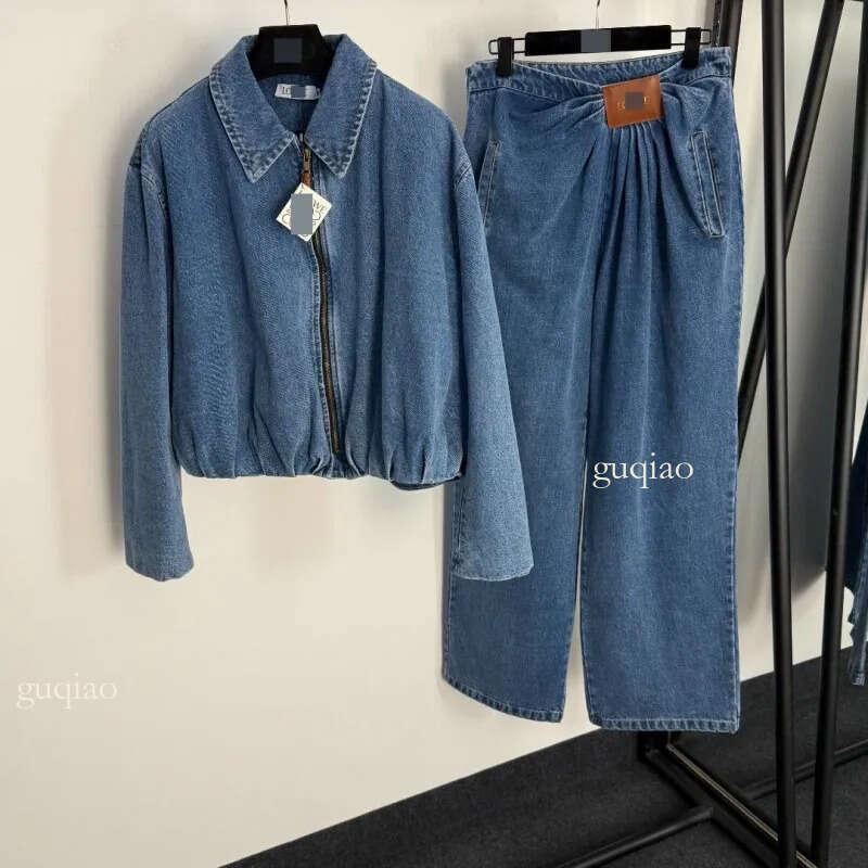 Designer Coat Women Denim 2 Piece Set Cropped Jacket Designer Jeans Women High Waist Wide Leg Pants High Quality Clothing Women Designer