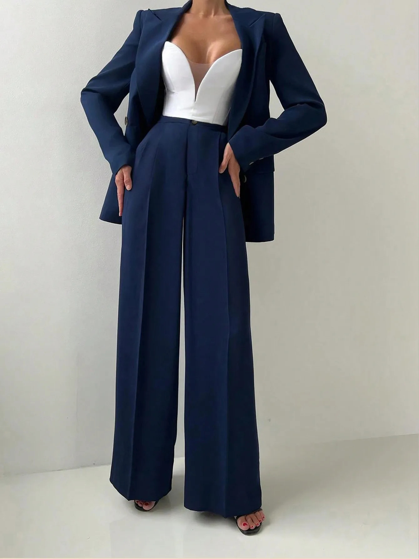 Womens Elegant Casual Blazer Jacket And Straight-Leg Pants Suit Set Spring Autumn Winter Suitable for Office Work Business 260610
