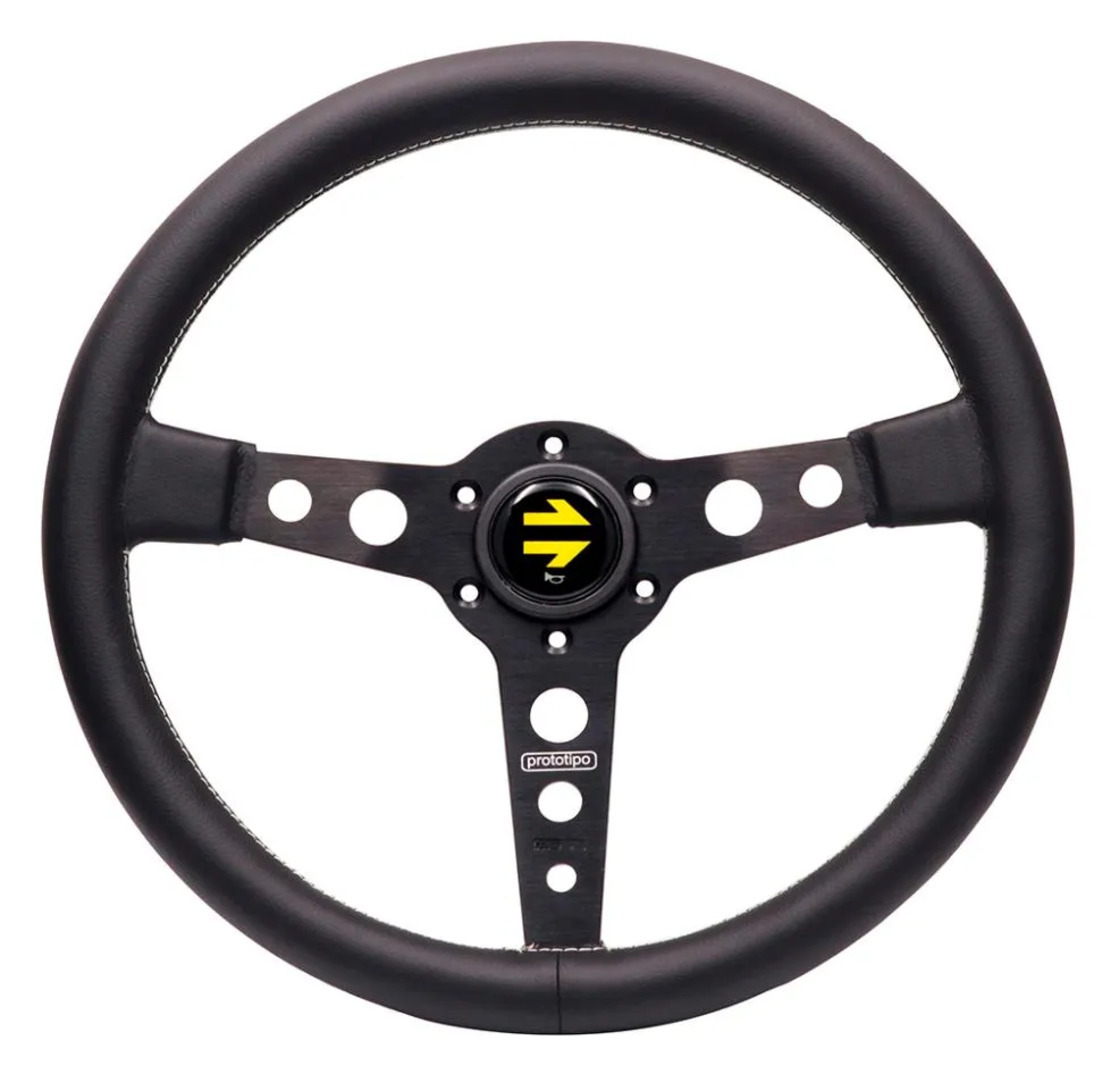 Car Spoiler 14Inch Italy Prototipo Genuine Leather Drift Sport Steering Wheel Silverblack Product 11
