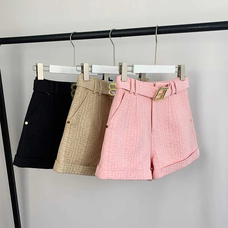 Pink 5 Colors for Option Texture Washed Denim Shorts for Women with Belt Casual Style Quality Jeans Trousers M260612