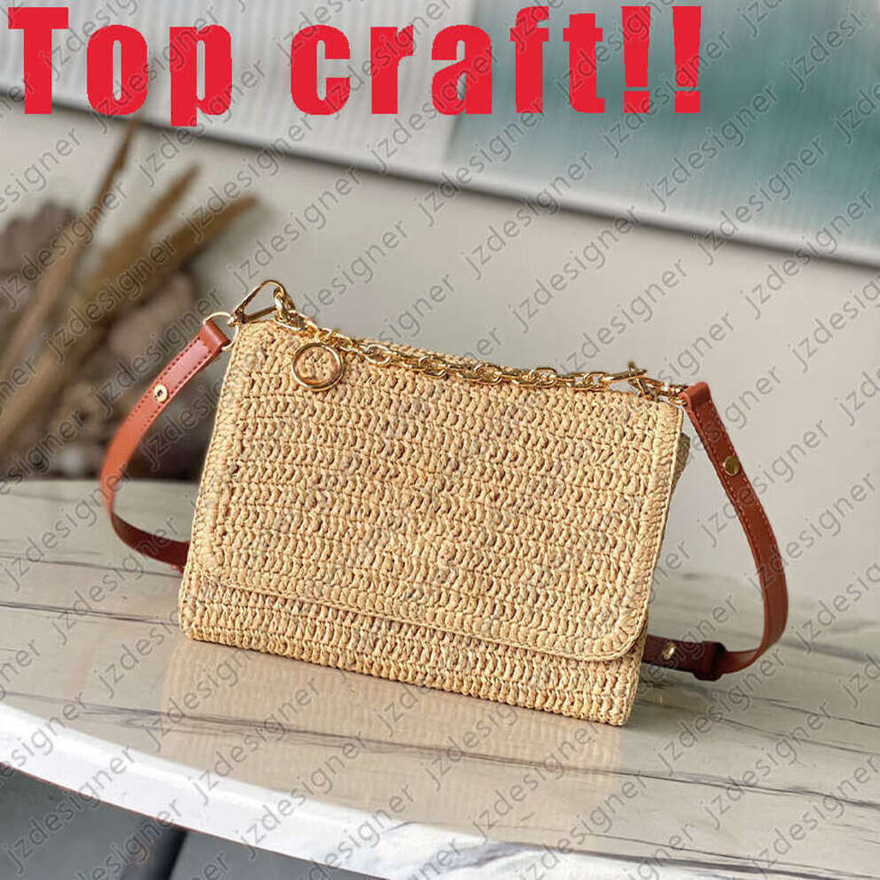 M14309 10A Top Craft Twist Straw Bag Message Bag Designer Women Men Old Flower Handbags Shoulder Bag Pochette Luxury Travel Bag Crossbody Bag Wallet