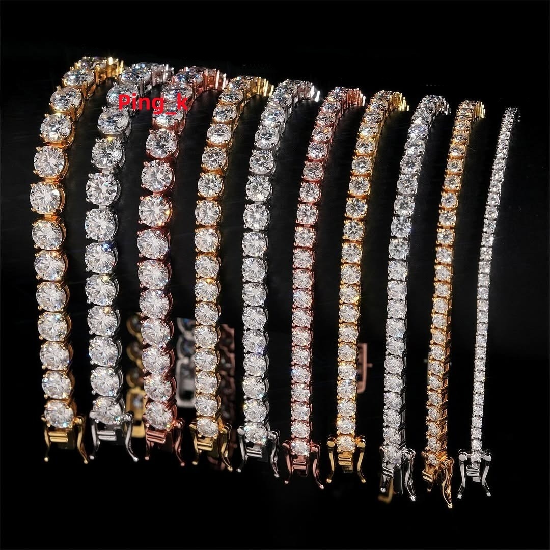 Factory Price Silver 925 Hip Hop Iced Out 2mm 3mm 4mm 5mm 65mm VVS Moissanite Necklace Bracelet Moissanite Tennis Chain