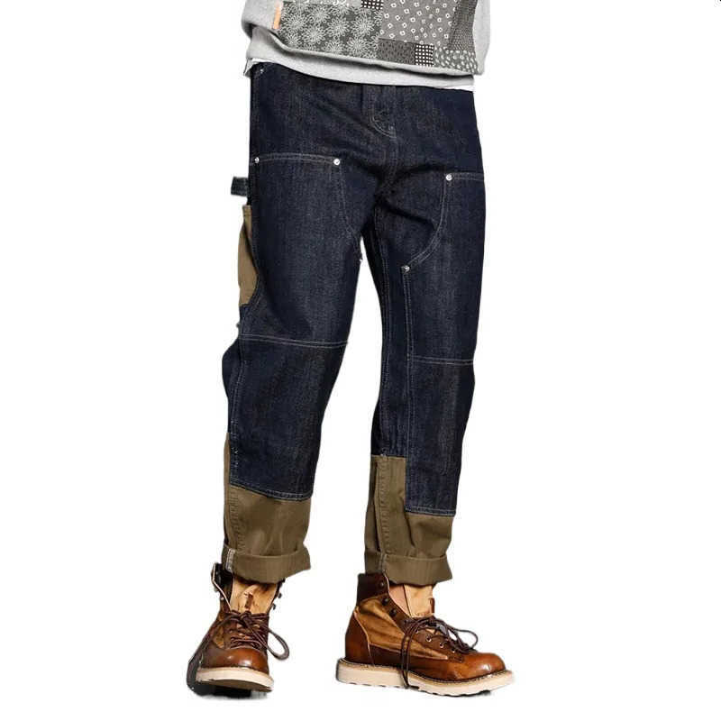 Autumn Arrival Zipper Fly Stoashed Casual Patchwork Cargo Denim Pockets Cotton Jeans S260612