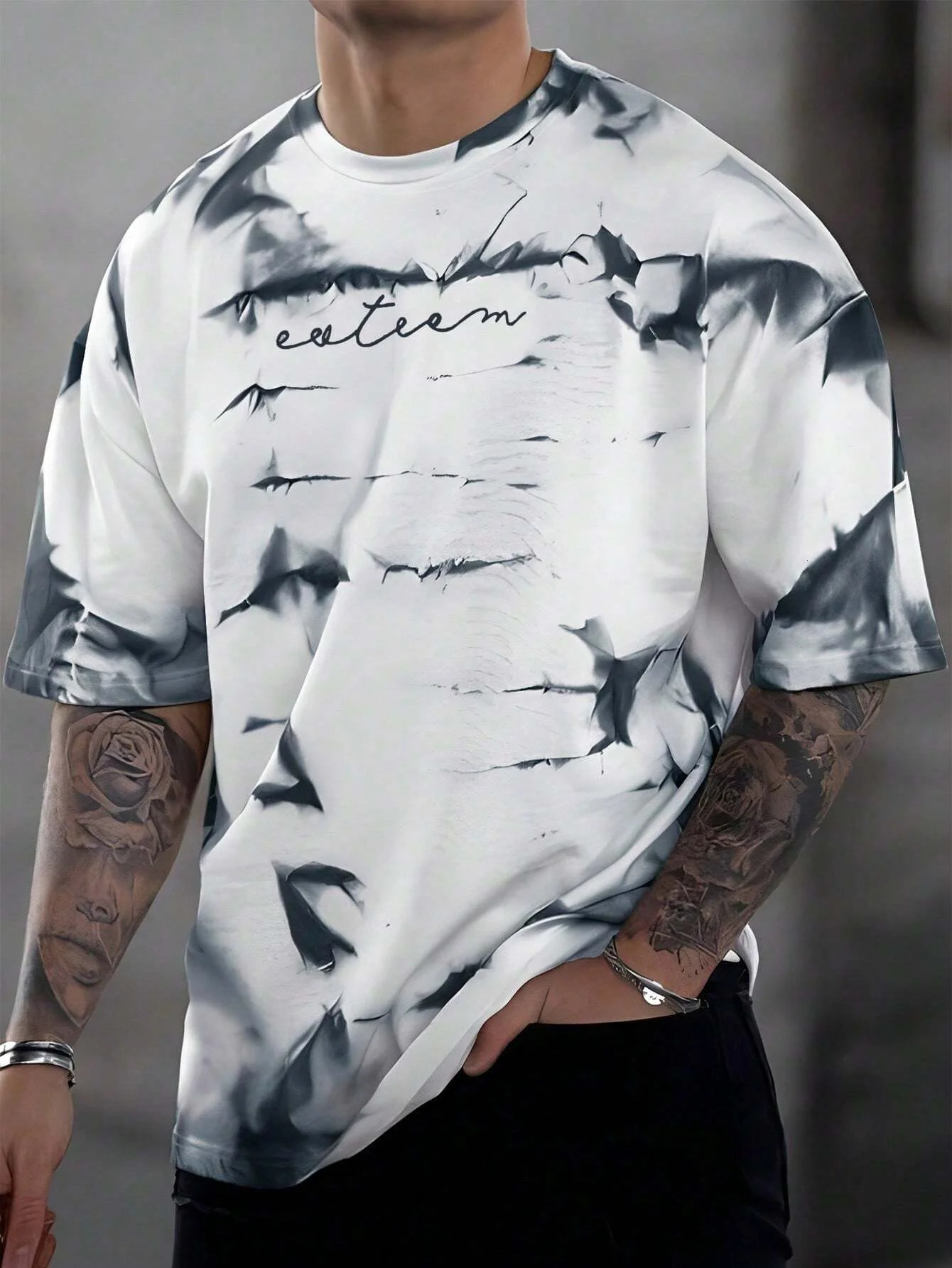 Trend TieDye Letters Graphic T Shirt Man Fashion Summer Short Sleeve White 3D Printed Tshirts Casual Streetwear Oversized Tees 260611
