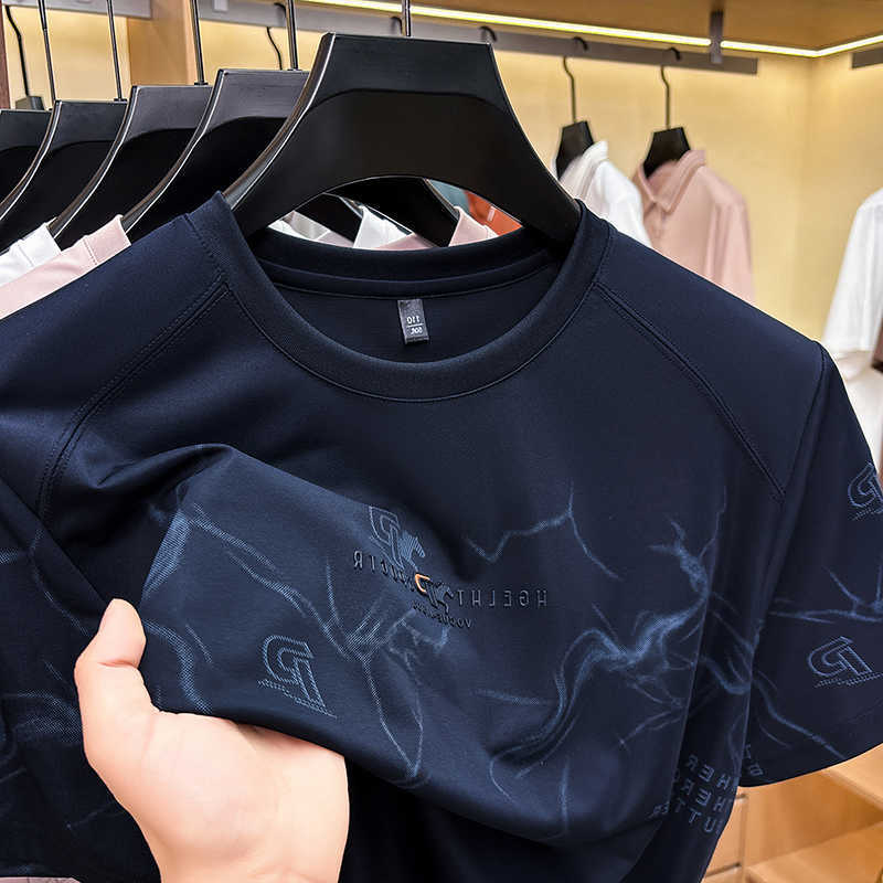 short Unique high-quality sleeve printed T-shirt mens brand round neck new breathable Korean style fashion casual top M260612
