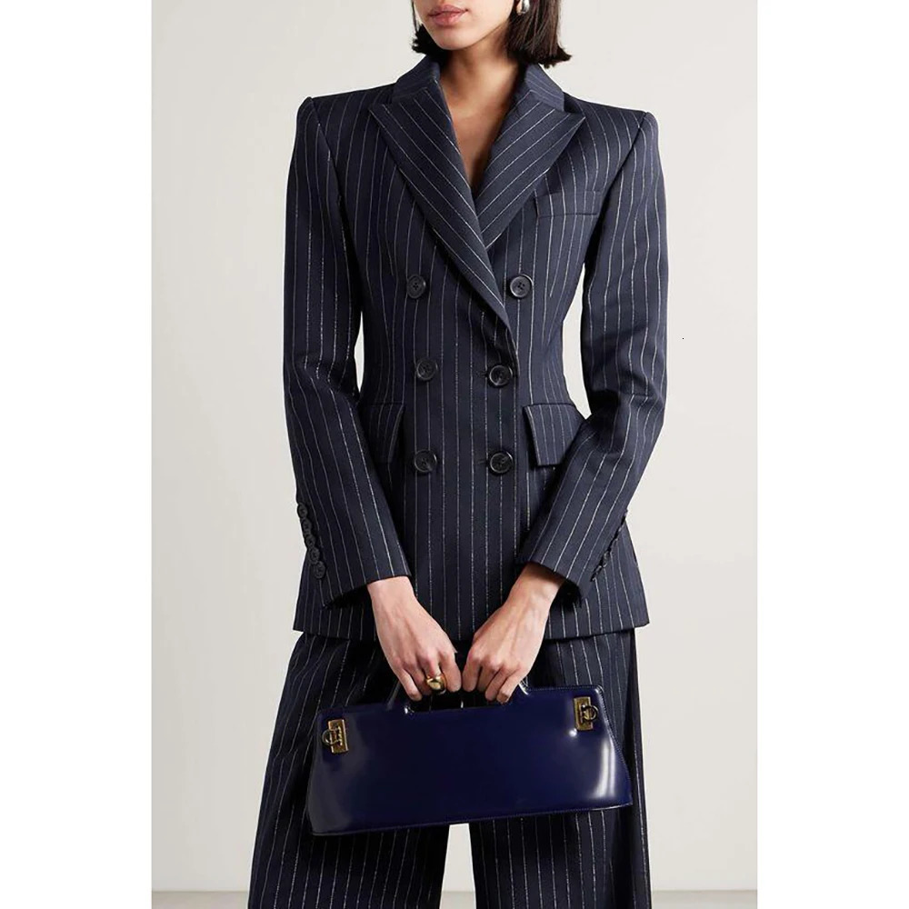 Slim Chic Double Breasted Women Pants Set High-end Female Two PiecesJacketTrousers 260610