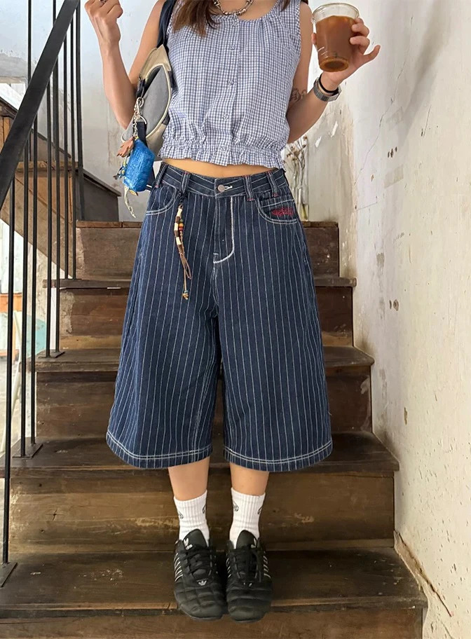 Harajuku Y2k Womens Light Blue Calf Length Cargo Jeans Baggy Denim Trousers Japanese 2000s Oversize Jean Pants Vintage Clothes 260609