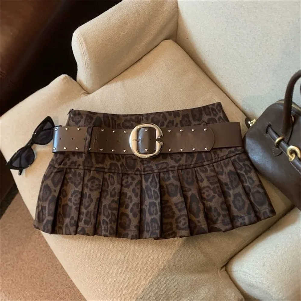 Skirt High-Waist Short Leopard Print WomenS Y2k Sexy Hot New Slim Pleated Skirts Aesthetic High Street Retro A-Line Skirt M260612