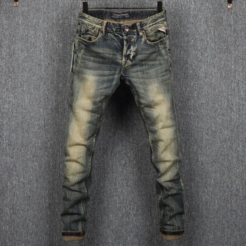 Spring and Autumn Classic Fashion Retro Elastic Jeans Mens Casual Comfort Large Size High-Quality Small Foot Pants 260611