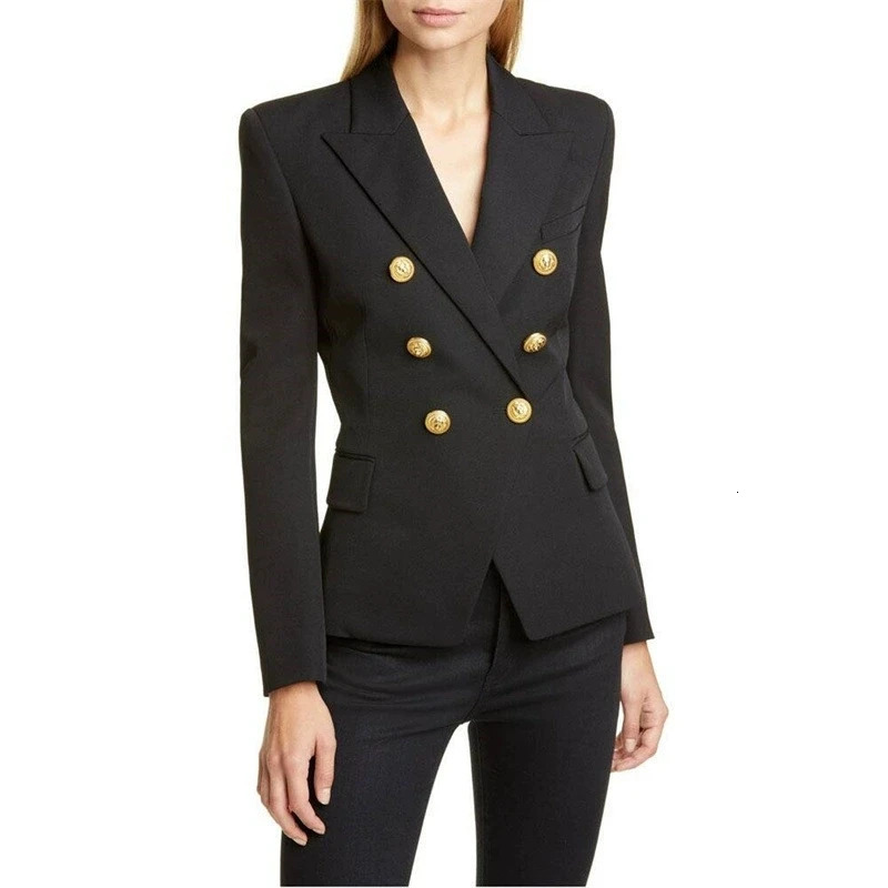 2026 Spring Womens Short Suit Jacket Fashion Temperament Office Lady Blazers Elegant Metal Double-Breasted Lapel Blazers 260610