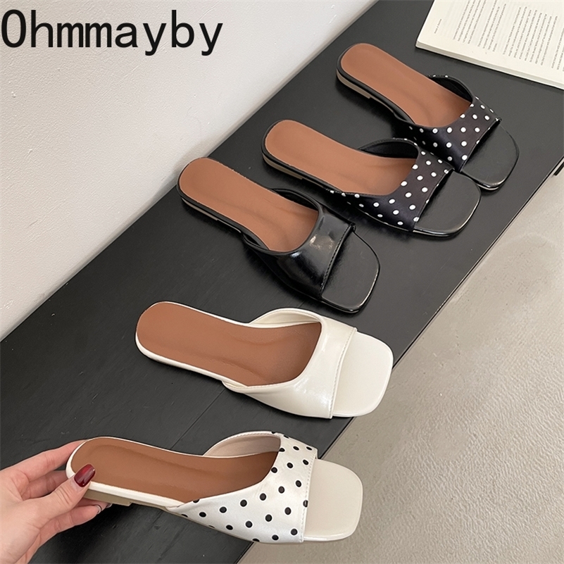 Summer Fashion Women Open Toe Polka Dot Slippers Fashion Slip On Ladies Comfort Outdoor Flats Dress Slides 260611