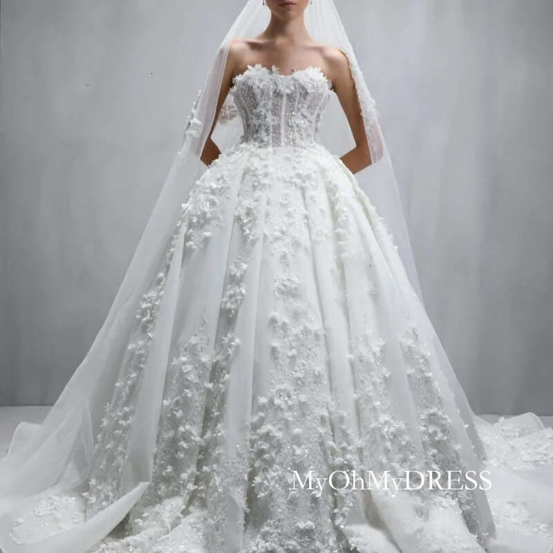 Luxury White Dubai Arabic Mermaid Dresses Flower Applique Tull A Line Court Train Wedding Dress Bridal Gowns Vestidos De Y612