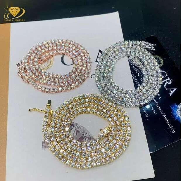 2MM 3MM 4MM 5MM Lab Dia S Sier Vvs Moissanite Tennis Chain NecklaceMen Women Hip Hop Iced Out Fine Jewelry