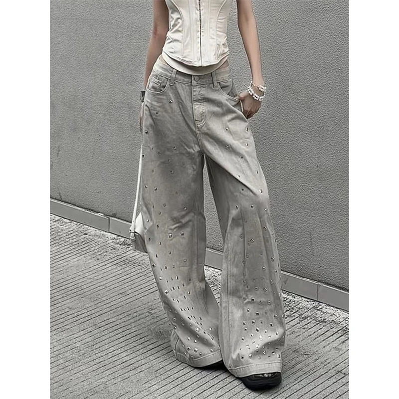Womens Grey Gothic Y2k Oversize Jeans Harajuku Vintage Baggy Denim Trouser Japanese 2000s Style Boyfriend Pants Summer 260609
