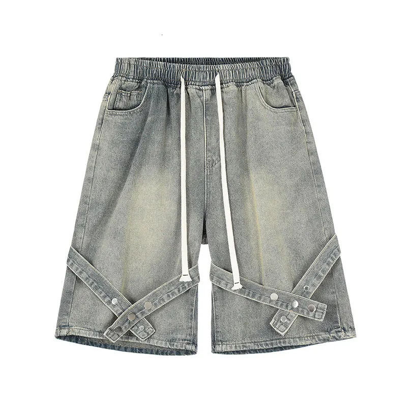 Streetwear Hip Hop Denim Shorts Ripped Patchwork Vintage Blue Jeans Wide Leg Loose Unisex 260612
