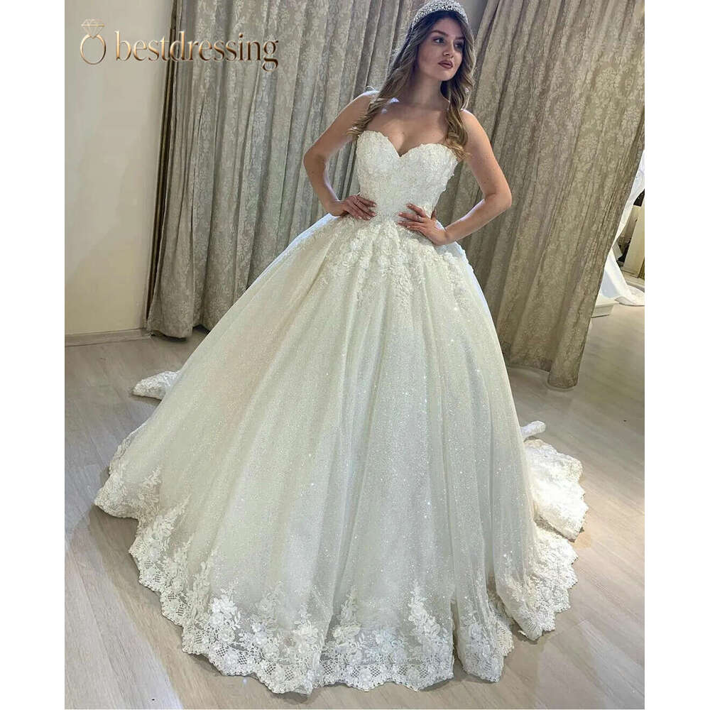 Strapless Dresses Up Corset Bridal Ball Sweetheart Puffy Lace Appliques Wedding Gowns Petites Plus Size Custom Made Bd612