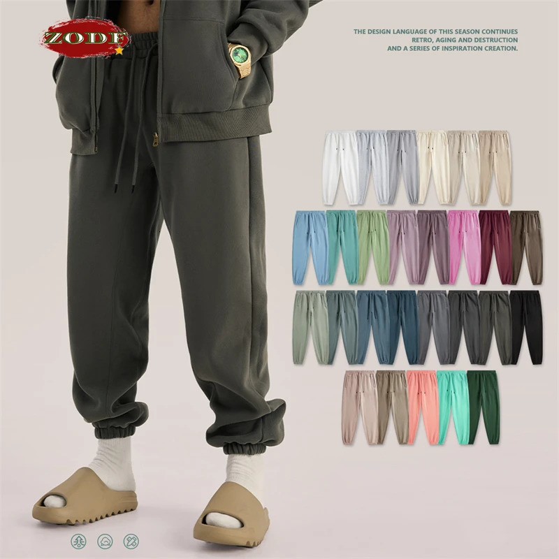 ZODF Trendy Men 345gsm Fleece Sweatpant Unisex Solid Color Loose Retro Hip Hop Winter Joggers Pants Clothes HY0005 260610