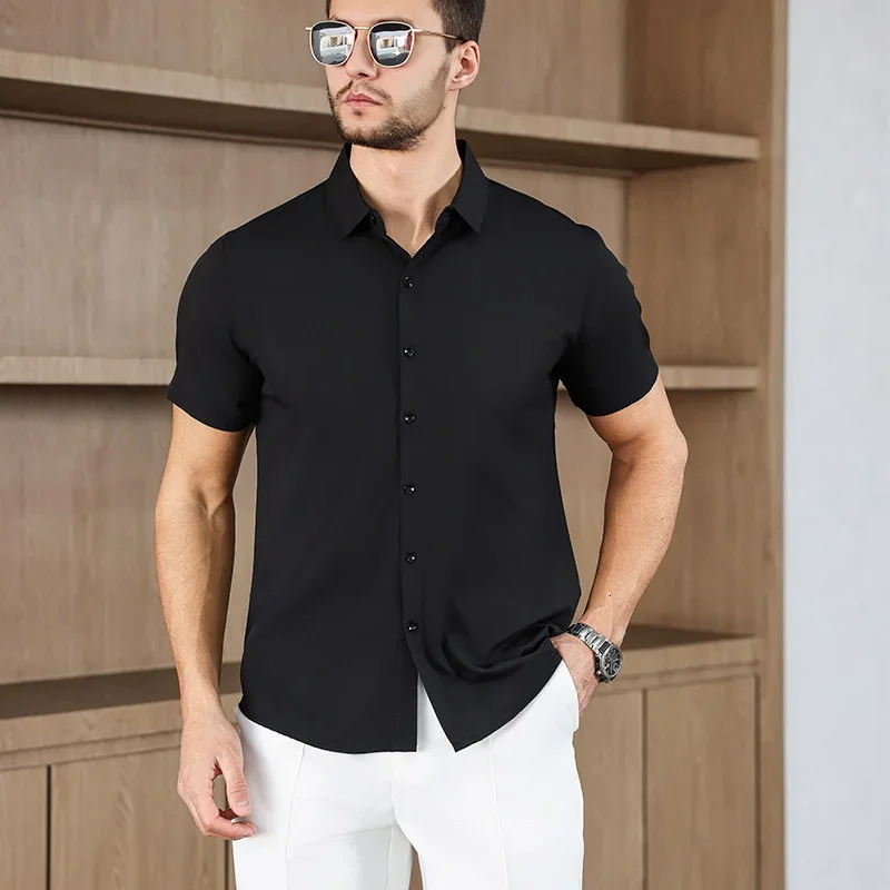 Mens Business Casual Solid Color Short Sleeved Shirt for Summer Fashion No Ironing Comfortable and Versatile Top 260612