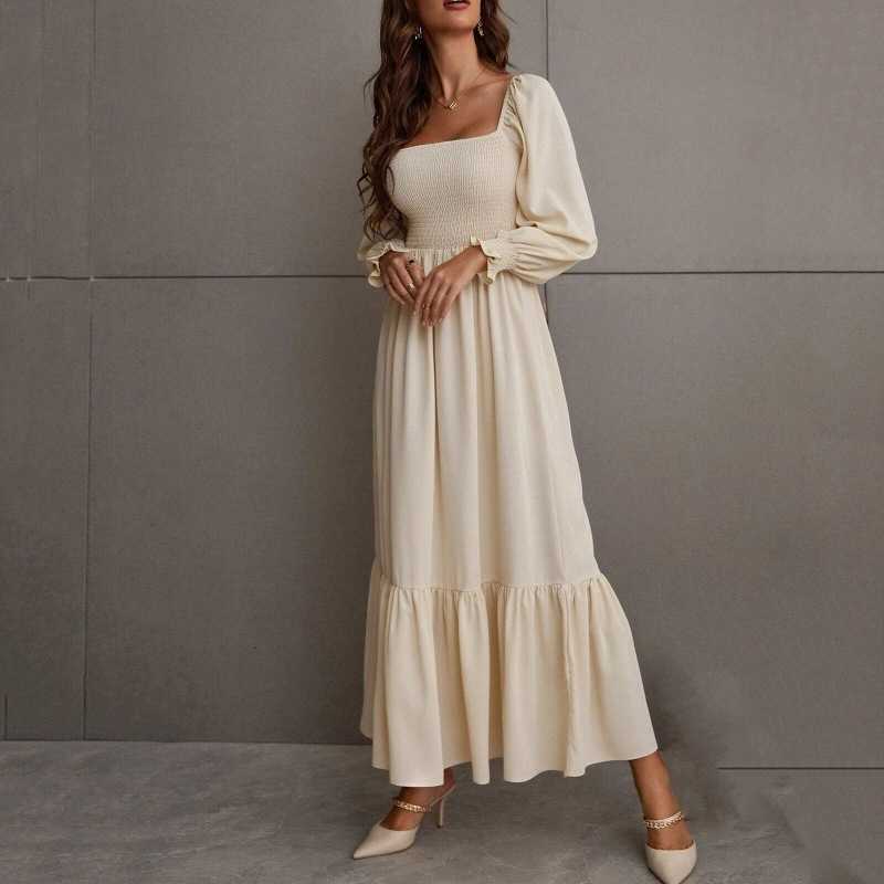Dresses Casual autumn and winter pullover square collar long slve peplum edge waist tight temperament dress S260612