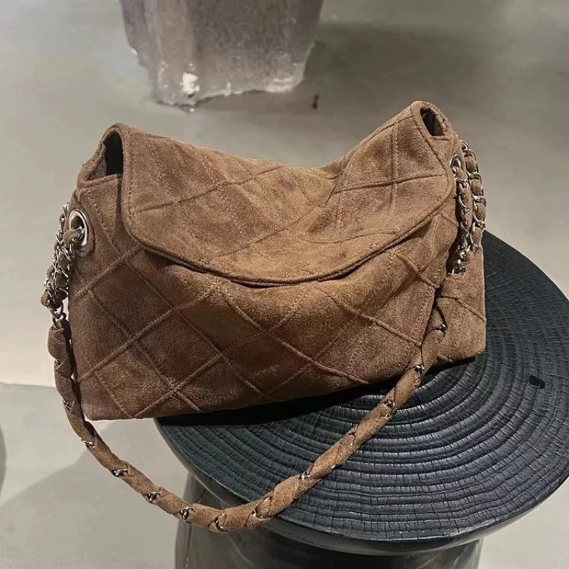 Autumn and Winter Suede Rhombus Bag Medieval Underarm Bag Premium Chain Single Shoulder Large Capacity Tote Bag 260611