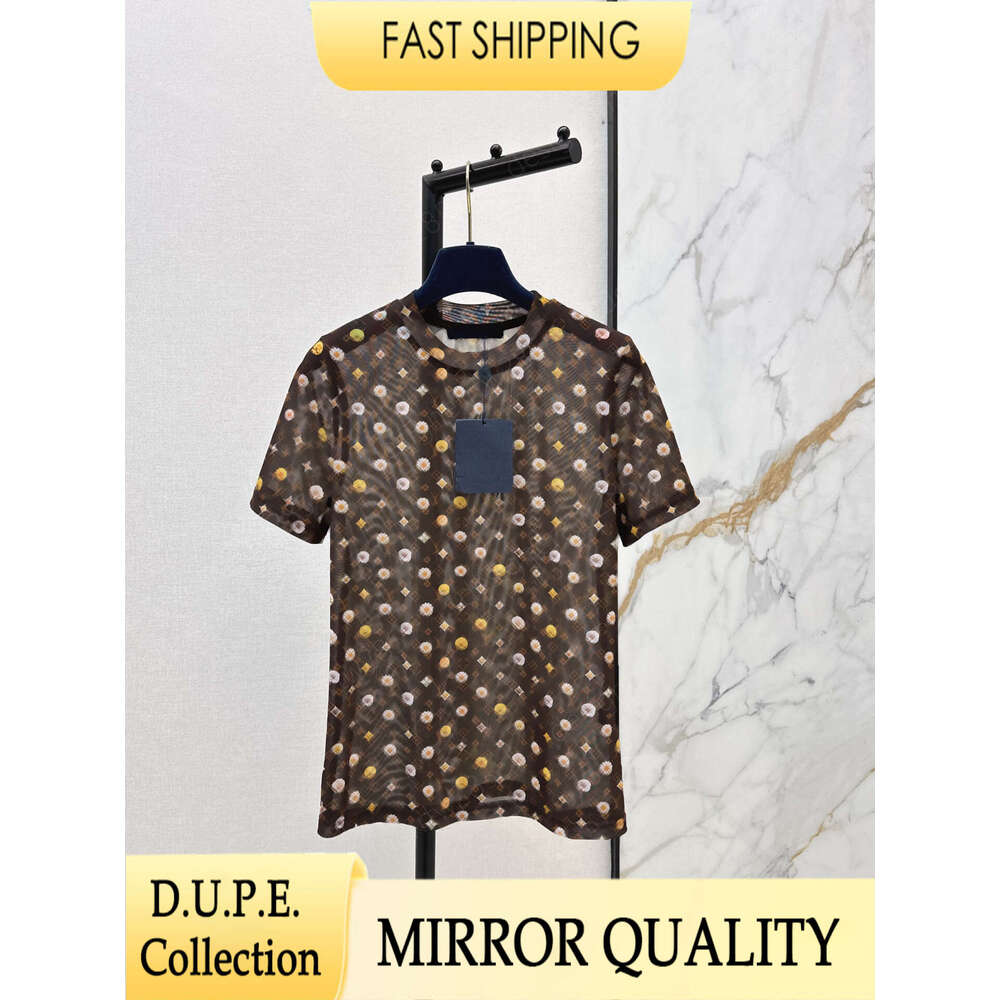 Designer Mesh T Shirt Luxe Monogramme Fleur Top Transparent Chemisier Manches Courtes T-shirts Femmes Casual Streetwear Slim Fit Camisole Vetemen