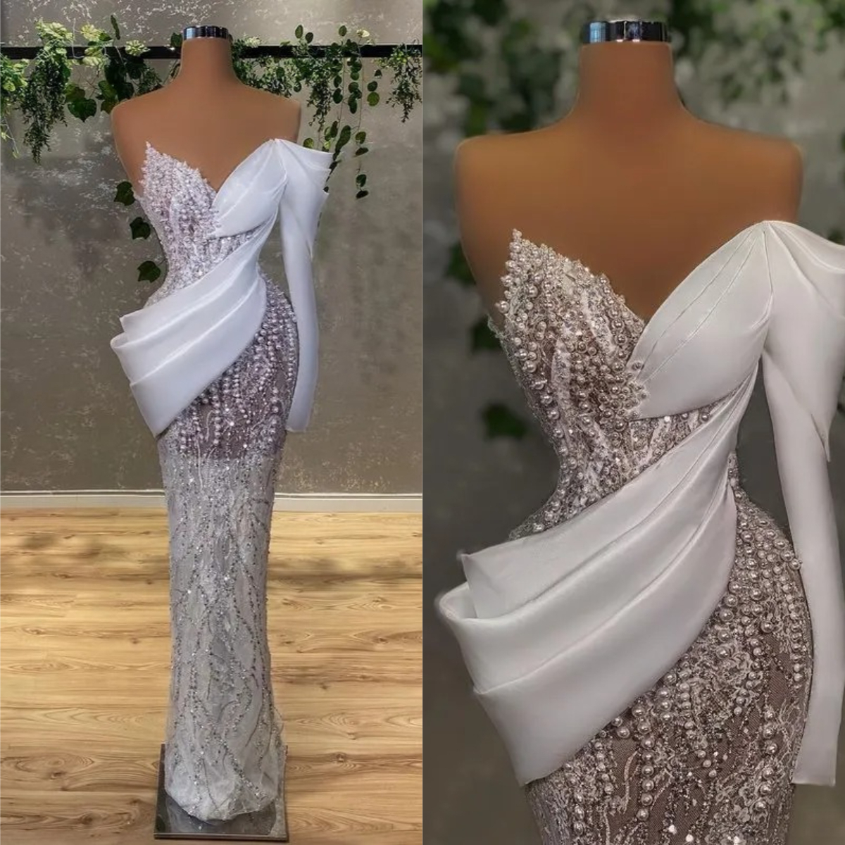 plus size arabic aso ebi luxurious lace sheath wedding dress sheer neck beaded pearls vintage bridal gowns dresses