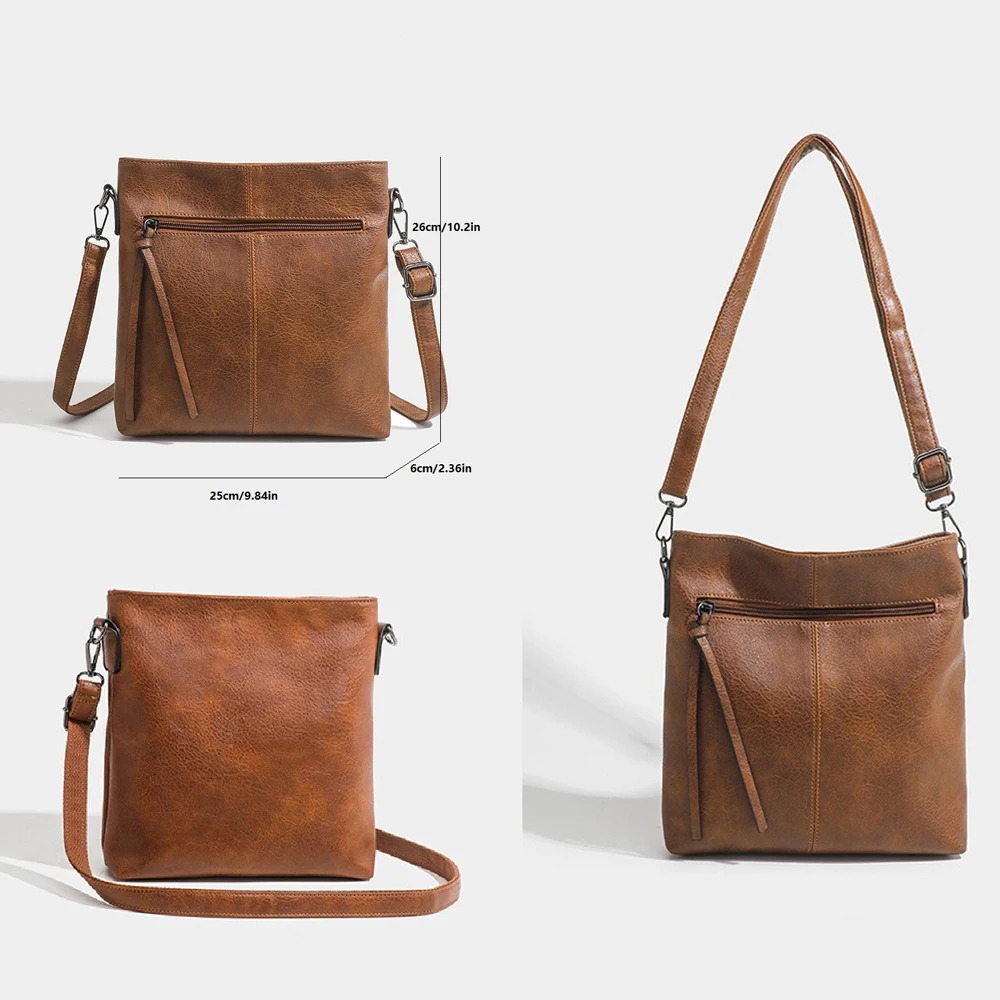 Fashionable retro PU leather shoulder bag casual crossbody bag mens and womens universal shoulder crossbody bag 260610