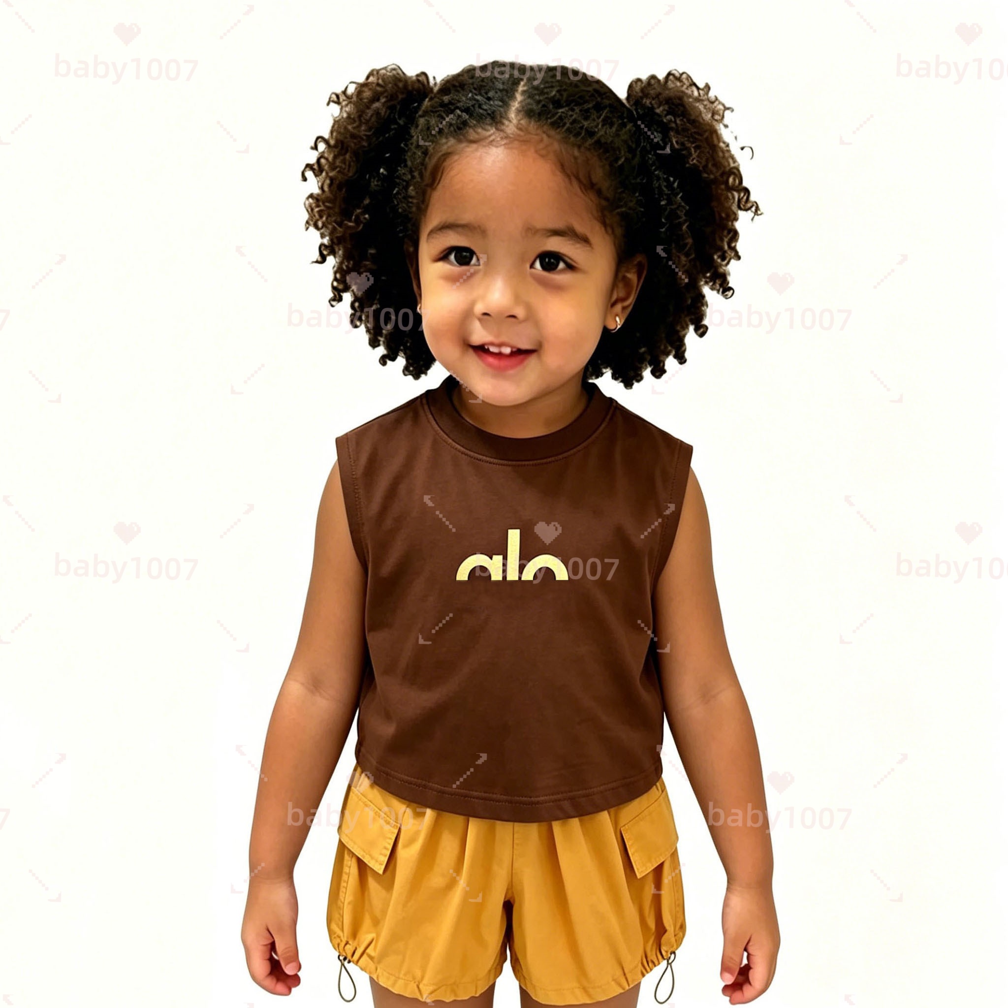 2026 New Luxury Designer Kids Cargo Shorts Set Sleeveless Tank Top With Gold Letter Print Utility Side Pocket Drawstring Hem Summer Outdoor 2-13T