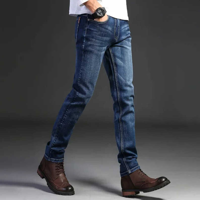 mens jeans winter season regular straight leg pants elastic slim fit casual S260612