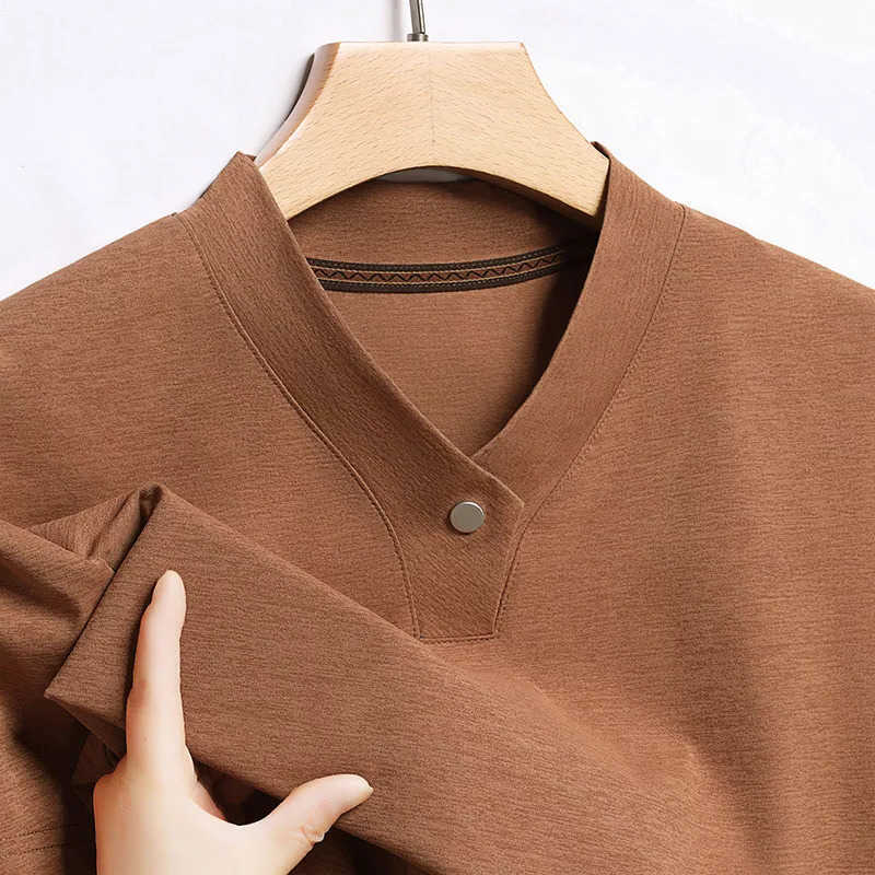 Casual 2025 Mens Korean Style and Fashionable One Button V-neck Solid Color Short Sleeved T-shirt Summer Versatile Top M260612