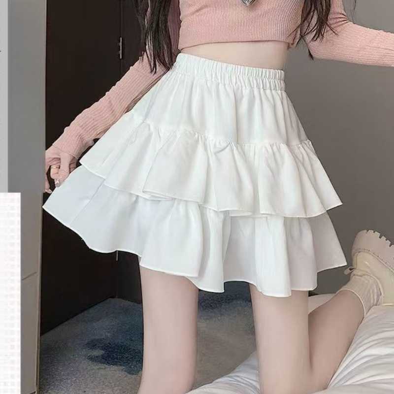 Chic Y2K Sweets Korean White Princess Mini Skirt Ballet-style Tiered Skirt Elastic High Waist Cake Skirt Shorts All-match M260612