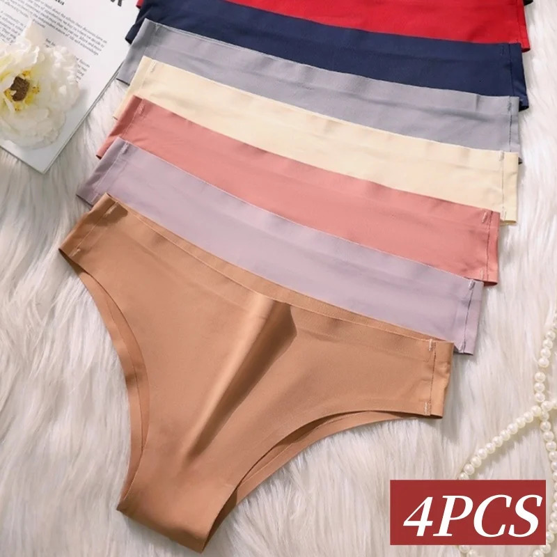 4Pcs/Set Ice Silk Brazilian Panties Womens Seamless Underwear Low Rise Briefs Sexy Lingerie Solid No-Show Bikini Underwear 260611