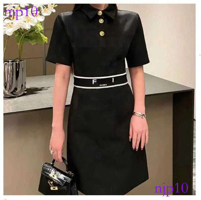 Basic & Casual Dresses Designer Women's Shirt Dress V-neck slim-fit mid-high stretch skirt Printed Letter Long Sleeve Skirt Black short sleeve