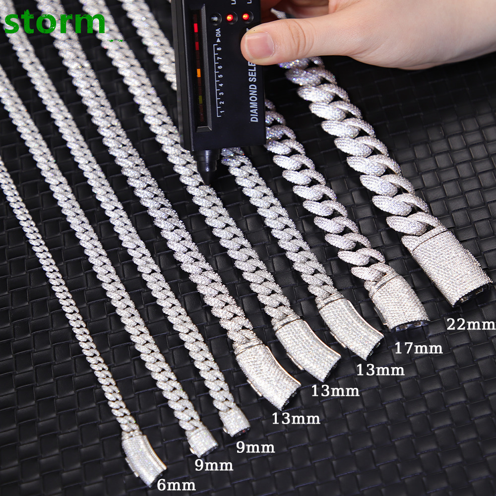 Ready to Ship 6mm 9mm 13mm Two Rows Iced Out Cuban Chain S925 Silver VVS Moissanite Curb Necklace