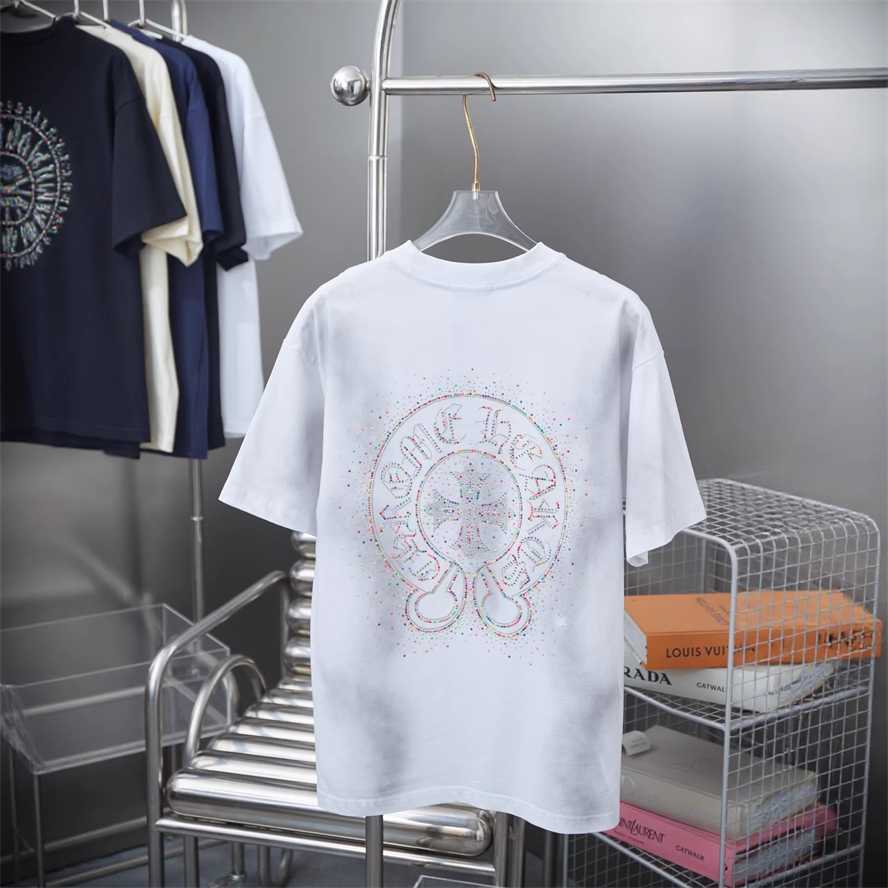 Correct version CH Chrome Summer Cross Horseshoe Rhinestone Short Sleeve T-shirt Couple Style{category}{category}WGAO