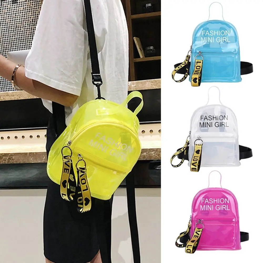Transparent Laser Backpack for Women Candy Color Letter Fashion Mini Shoulder Bag PVC Jelly Small Schoolbag 260612