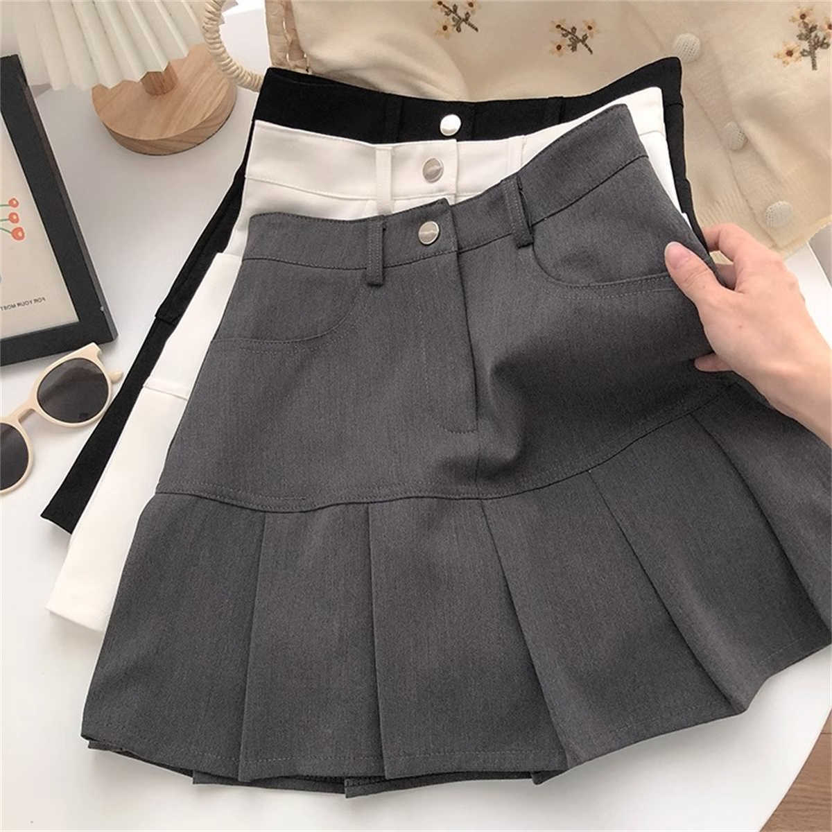 for 2026 Pleated Skirt Shorts Women Black High Waist Mini Shorts Summer Preppy Style Basic Skort Dress Holiday Casual Skirts M260612