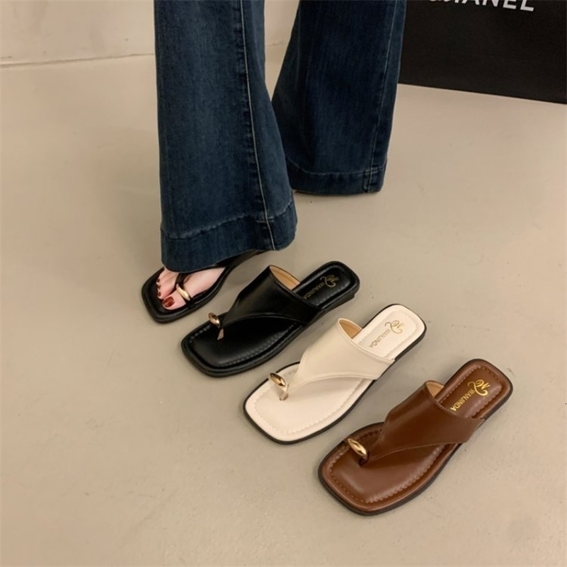 Womens Summer Flat Flip Flops Thong Sandals Square Toe Faux Leather Soft Sole Non Slip Shoes for Beach Vacation Daily Wear 260611