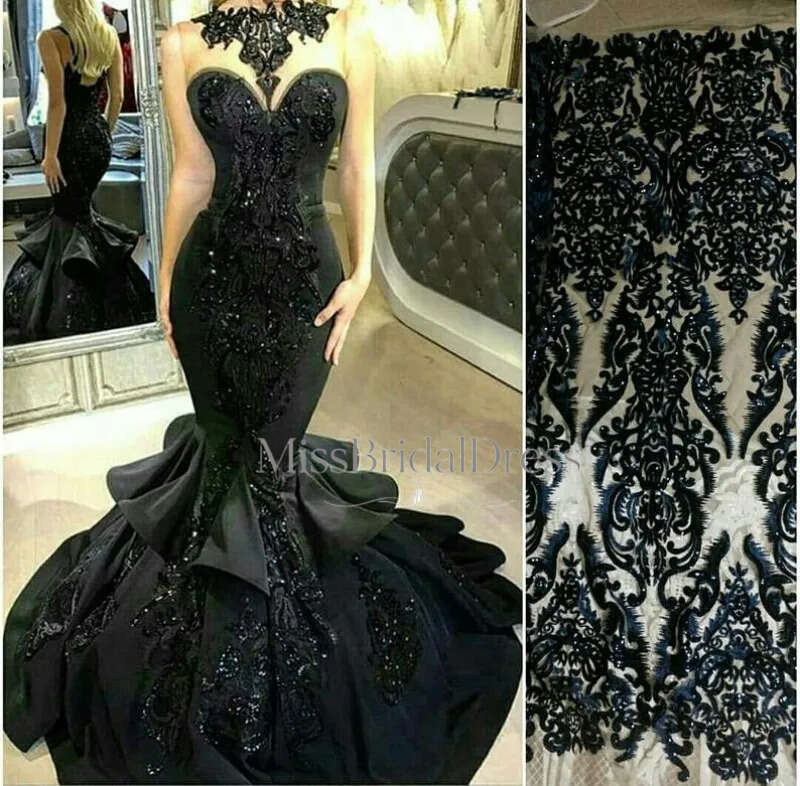 Elegant Black Mermaid Wedding Dresses Beading Sequins Bridal Gowns Lace Appliques Plus Size 6 8 10 12 14 16 18 20 22 24 Mb612
